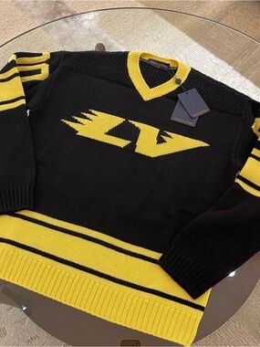 Louis Vuitton Black & Yellow V-Neck Logo Knit Sweater